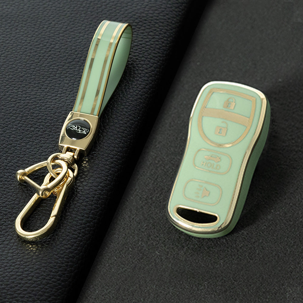 NIJ2T1 Green-Gold Plating TPU Car Key Cover for Nissan 350Z Maxima Sentra Armada Titan Kicks Murano