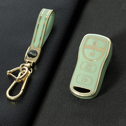 NIJ2T1 Green-Gold Plating TPU Car Key Cover for Nissan 350Z Maxima Sentra Armada Titan Kicks Murano