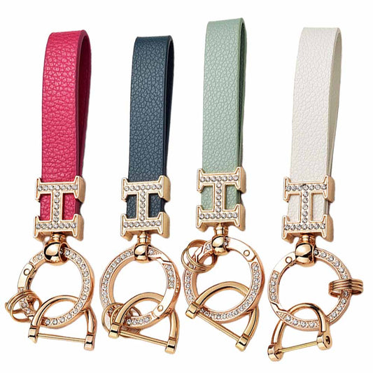 New Creative H-Shaped Diamond-Encrusted Eco-friendly Leather Keychain for Car