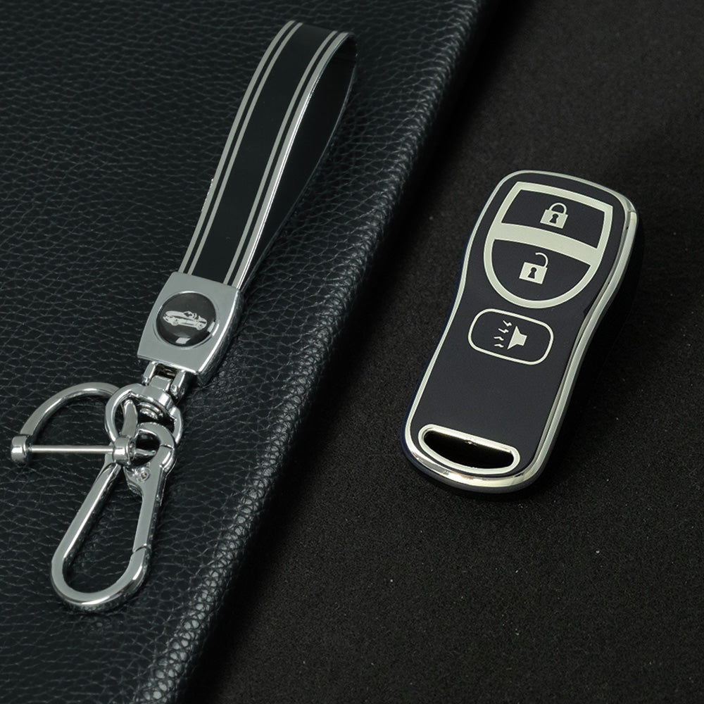 NIJ1T1 Black-Silver Plating TPU Car Key Cover for Nissan 350Z Maxima Sentra Armada Titan Kicks Murano