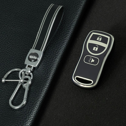 NIJ1T1 Black-Silver Plating TPU Car Key Cover for Nissan 350Z Maxima Sentra Armada Titan Kicks Murano