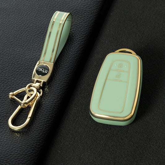 TOB2T1 Green-Gold Plating Car Key Cover Premium Soft TPU Car Key Case Cover Shell for Toyota LEVIN COROLLA RAV4 IZOA AVALON CHR Plarad Camry Key Rings Keychain Bag