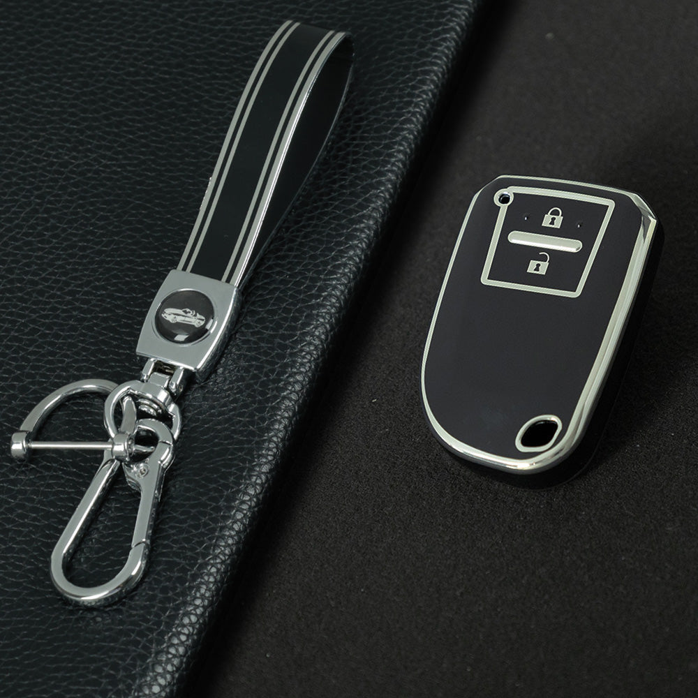 TOI2T1 Black-Silver Plating  2 Buttons TPU Car Key Cover Case for Toyota Yaris HAIs 2020 Hiace 200 Sienta