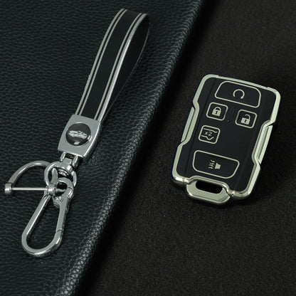 CEC2T1 Black-Silver Plating TPU Car Key Case Cover for Chevrolet Colorad Silverado GMC Sierra 1500