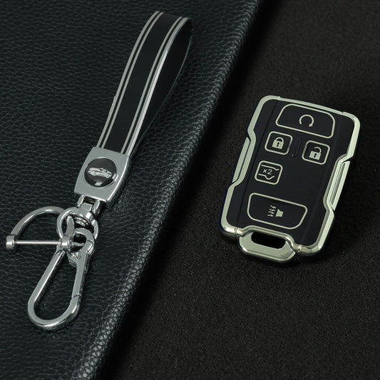 CEC2T1 Black-Silver Plating TPU Car Key Case Cover for Chevrolet Colorad Silverado GMC Sierra 1500