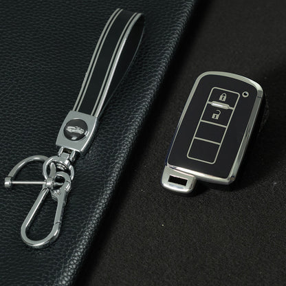 TOD2T1 Black-Silver Plating TPU 2 Buttons Car Key Cover Case for Toyota Rav4 2021 Hybrid Camry 2020 Prado Corolla Sedan 2019