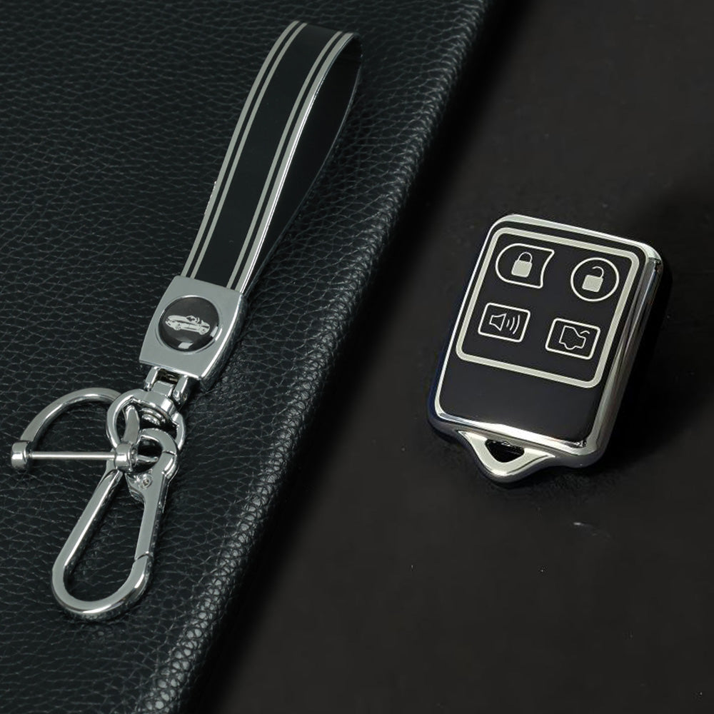 FOK1T1 Black-Silver Plating 4 Buttons Key Remote Protective Sleeve Cover for Ford Car Wireless Key Cover Case