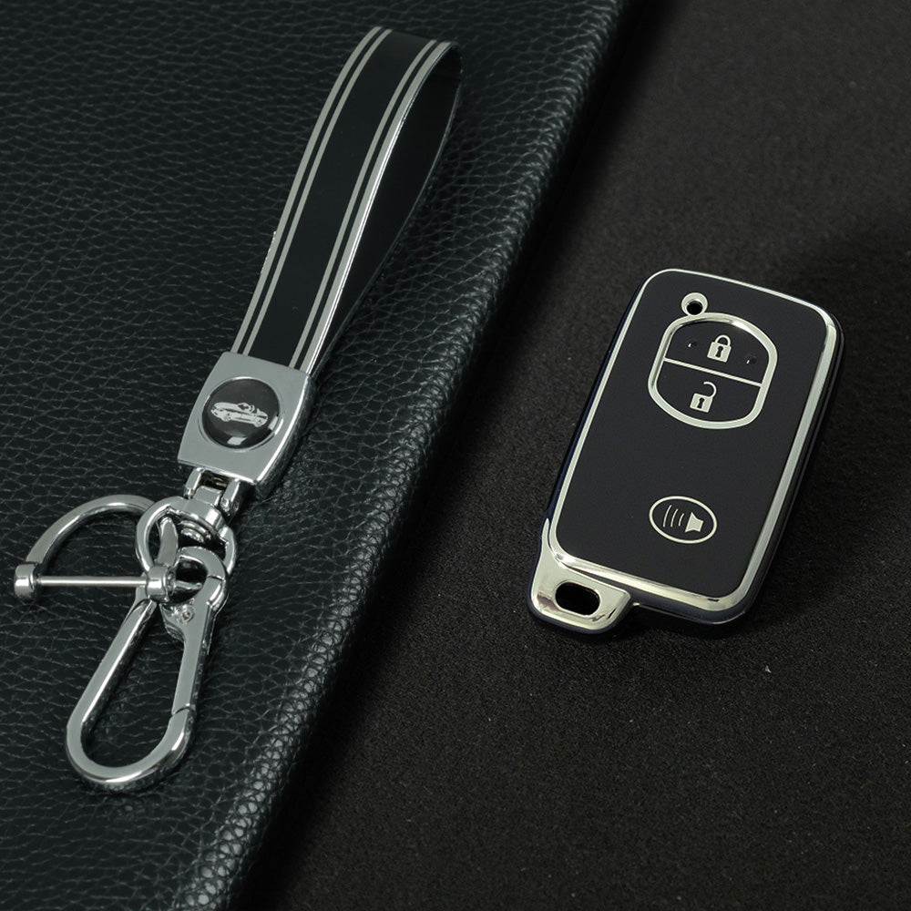 TOG3T1 Black-Silver Plating Soft TPU Car Key Case Cover for Toyota Camry Highlander Crown Prado Land Cruiser Vitz Prius Corolla Accessories