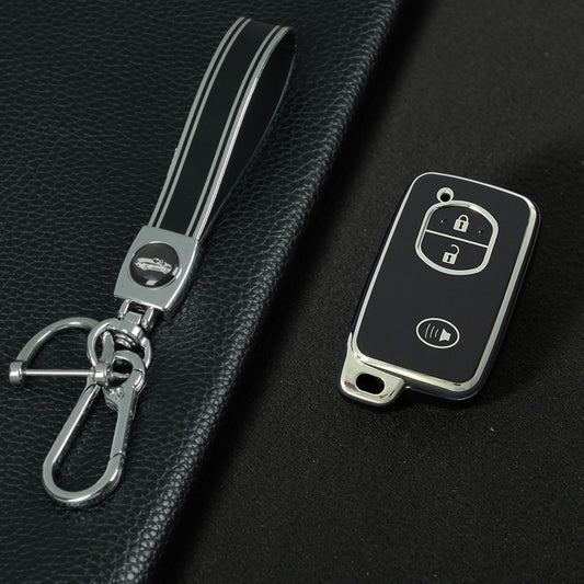 TOG3T1 Black-Silver Plating Soft TPU Car Key Case Cover for Toyota Camry Highlander Crown Prado Land Cruiser Vitz Prius Corolla Accessories