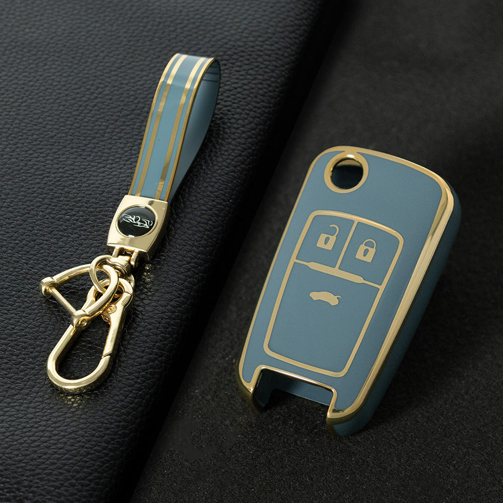 CED1T1 Granny Grey-Gold Plating 3 Button Soft TPU Car Key Case For Buick/Opel For Chevrolet Cruze Epica Lova Camaro Impala Aveo Malibu Sail Orlando