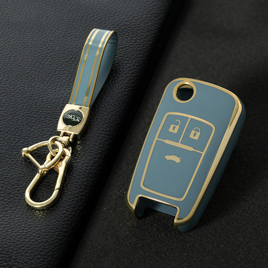 CED1T1 Granny Grey-Gold Plating 3 Button Soft TPU Car Key Case For Buick/Opel For Chevrolet Cruze Epica Lova Camaro Impala Aveo Malibu Sail Orlando