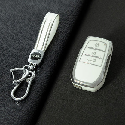 TOC1T1 White-Silver Plating Car Key Cover For TPU Soft Car Key Fob Cover Smart Key Shell Case Protector Suitable for Toyota Corolla Camry Levin RAV4 Reiz