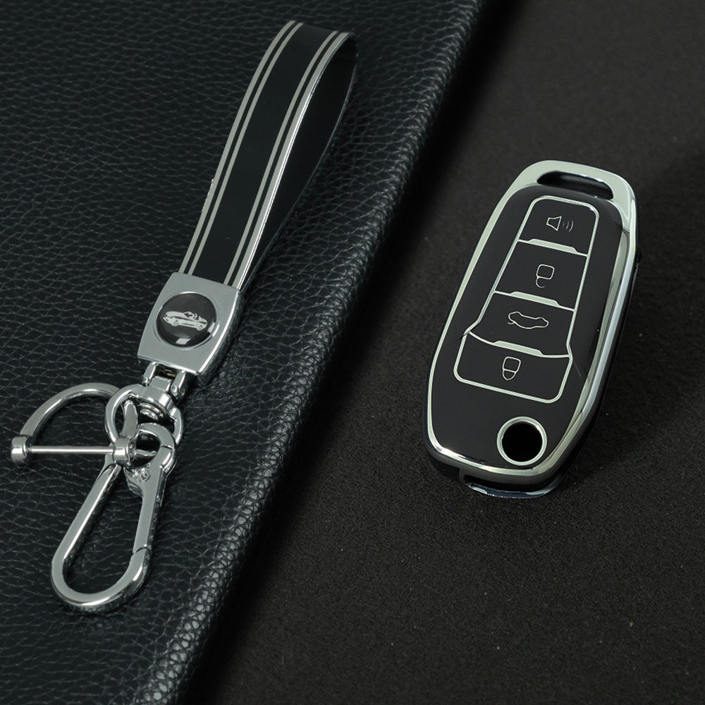 FOA7T1 Black-Silver Plating Car Key Cover for Ford Fusion Fiesta Escort Mondeo Everest Ranger