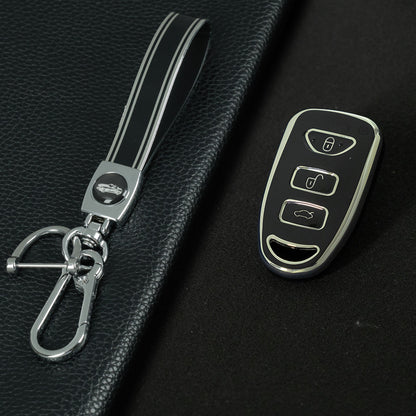 HYJ2T1 Black-Silver Plating New TPU Car Key Case Cover Shell for Hyundai Kia Tucson Sonata Santa FE Carens
