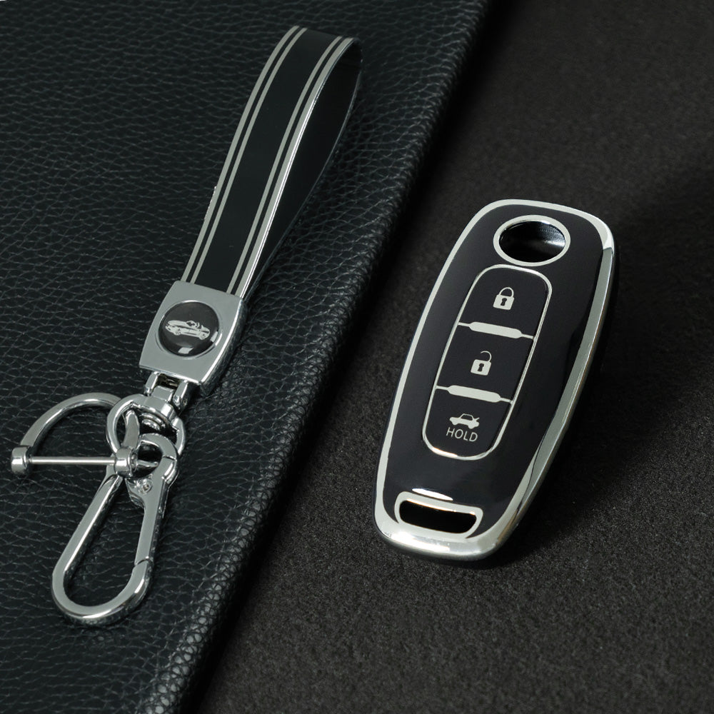 NIA2T1 Black-Silver Plating TPU Car Key Cover Car Key Case for Nissan Altima Murano Sentra Rogue Armada Pathfinder Infiniti FX35