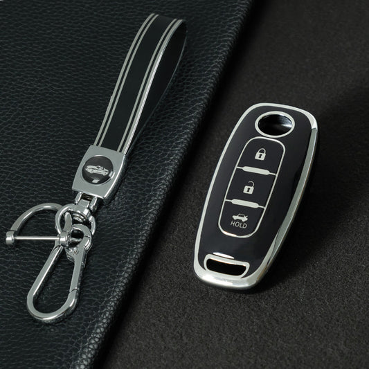 NIA2T1 Black-Silver Plating TPU Car Key Cover Car Key Case for Nissan Altima Murano Sentra Rogue Armada Pathfinder Infiniti FX35