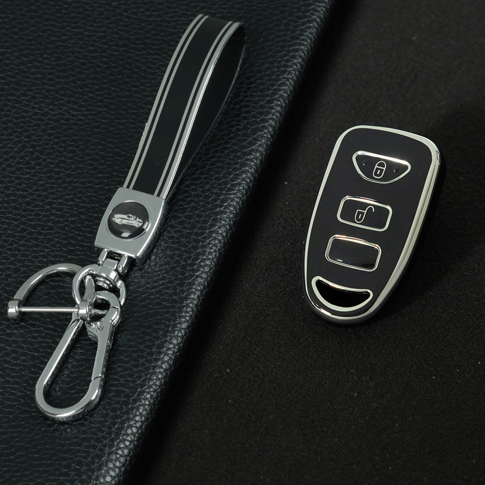HYJ1T1 Black-Silver Plating TPU Car Key Case Cover Shell for KIA for Hyundai Tucson SONATA Santa Fe Rohens Coupe Cerat