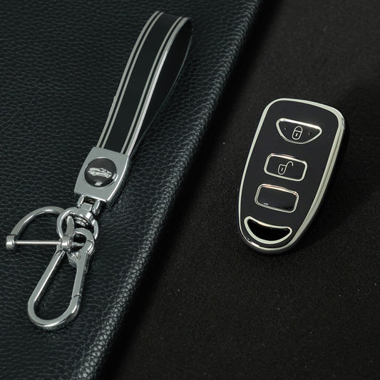 HYJ1T1 Black-Silver Plating TPU Car Key Case Cover Shell for KIA for Hyundai Tucson SONATA Santa Fe Rohens Coupe Cerat