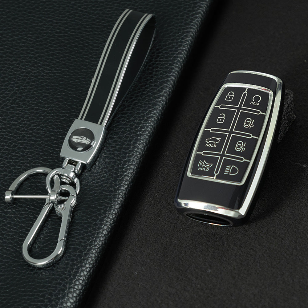 GNA4T1 Black-Silver Plating TPU Car Key Case Cover for Hyundai Genesis GV70 GV80 GV90 2020 2021 2022