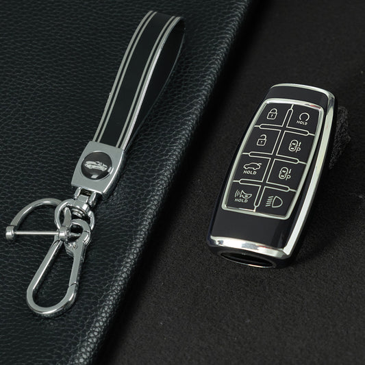 GNA4T1 Black-Silver Plating TPU Car Key Case Cover for Hyundai Genesis GV70 GV80 GV90 2020 2021 2022
