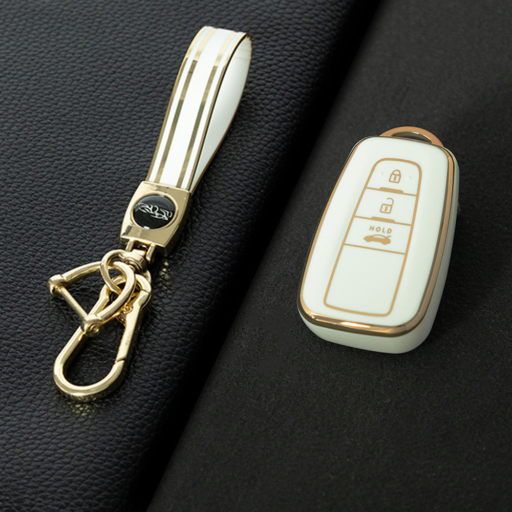 TOB1T1 White-Gold Plating Car Key Cover For Toyota Rav4 Corolla CHR Verso Hilux Chaveiro Keyless Bag Car Accessories Key Cover TPU