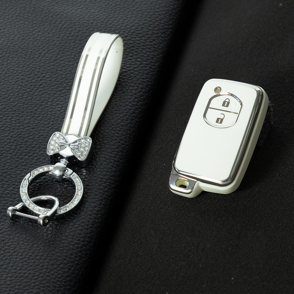 TOG2T1 White-Silver Plating Car Key Cover Soft TPU Car Key Case Cover for Toyota Camry Highlander Crown Prado Land Cruiser Vitz Prius Corolla Accessories