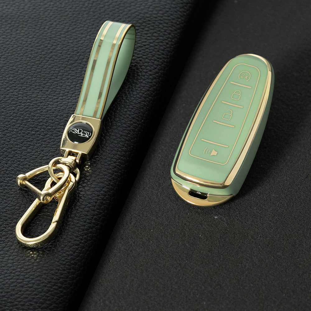 FOJ2T1 Green-Gold Plating TPU Car Key Case Cover for Ford 2011 2012 2013 EDGE Lincoln Navigator