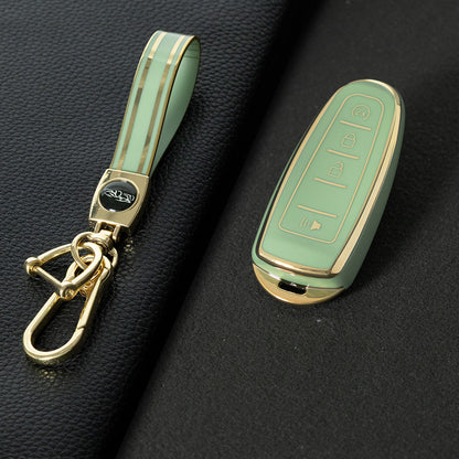 FOJ2T1 Green-Gold Plating TPU Car Key Case Cover for Ford 2011 2012 2013 EDGE Lincoln Navigator