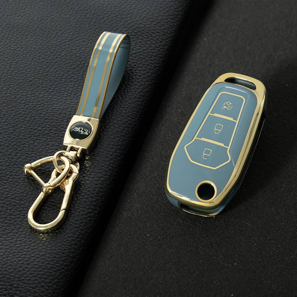 FOA1T1 Granny Grey-Gold Plating Car Key Cover Hot Sale TPU Car Key Case for Ford ESCORT Edge Taurus Ecosport Car Key Shell Cover