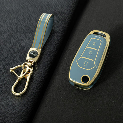 FOA1T1 Granny Grey-Gold Plating Car Key Cover Hot Sale TPU Car Key Case for Ford ESCORT Edge Taurus Ecosport Car Key Shell Cover
