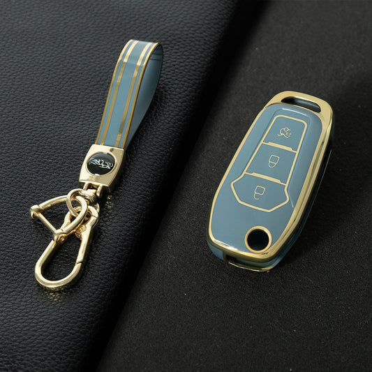 FOA1T1 Granny Grey-Gold Plating Car Key Cover Hot Sale TPU Car Key Case for Ford ESCORT Edge Taurus Ecosport Car Key Shell Cover