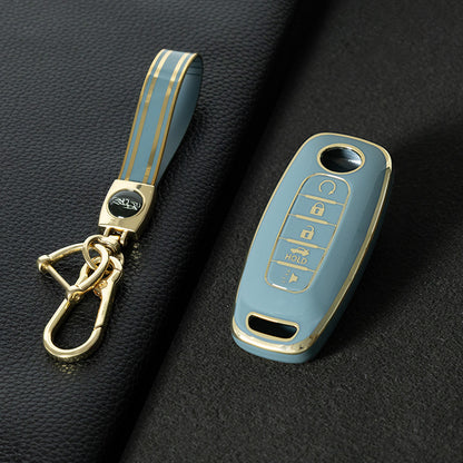 NIA3T1 Granny Grey-Gold Plating TPU Car Key Cover Soft Key Shell Fob Holder Suitable for Nissan Sylphy Bluebird Teana X-Trail Murano GTR