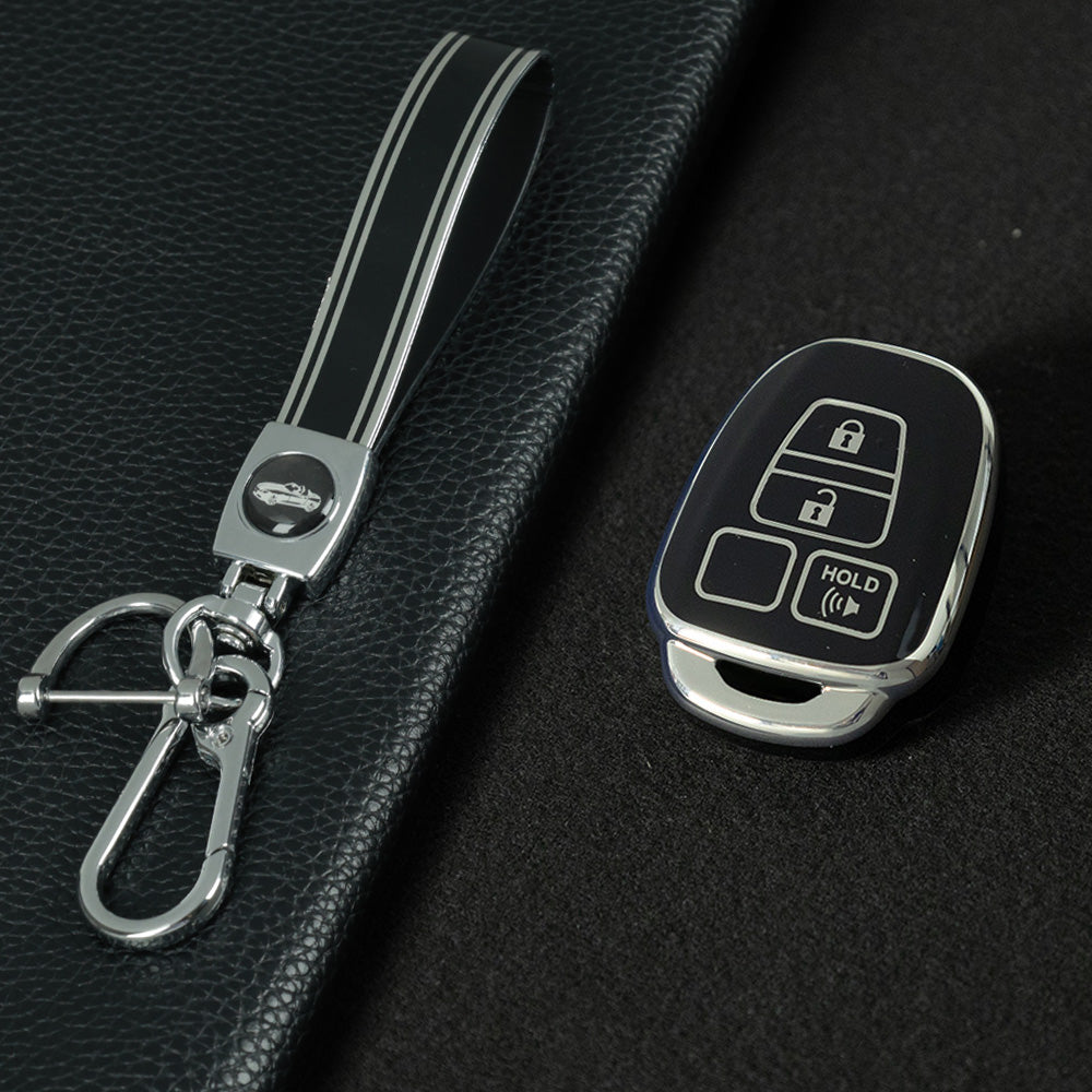 TOP1T1 Black-Silver Plating TPU Car Key Cover Case for Toyota Corolla Camry Prado Highlander Auto Key case for Toyota 3 Buttons Key