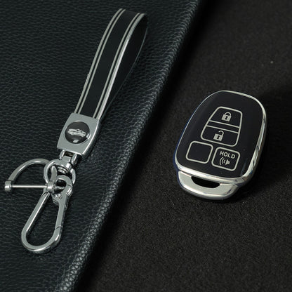 TOP1T1 Black-Silver Plating TPU Car Key Cover Case for Toyota Corolla Camry Prado Highlander Auto Key case for Toyota 3 Buttons Key