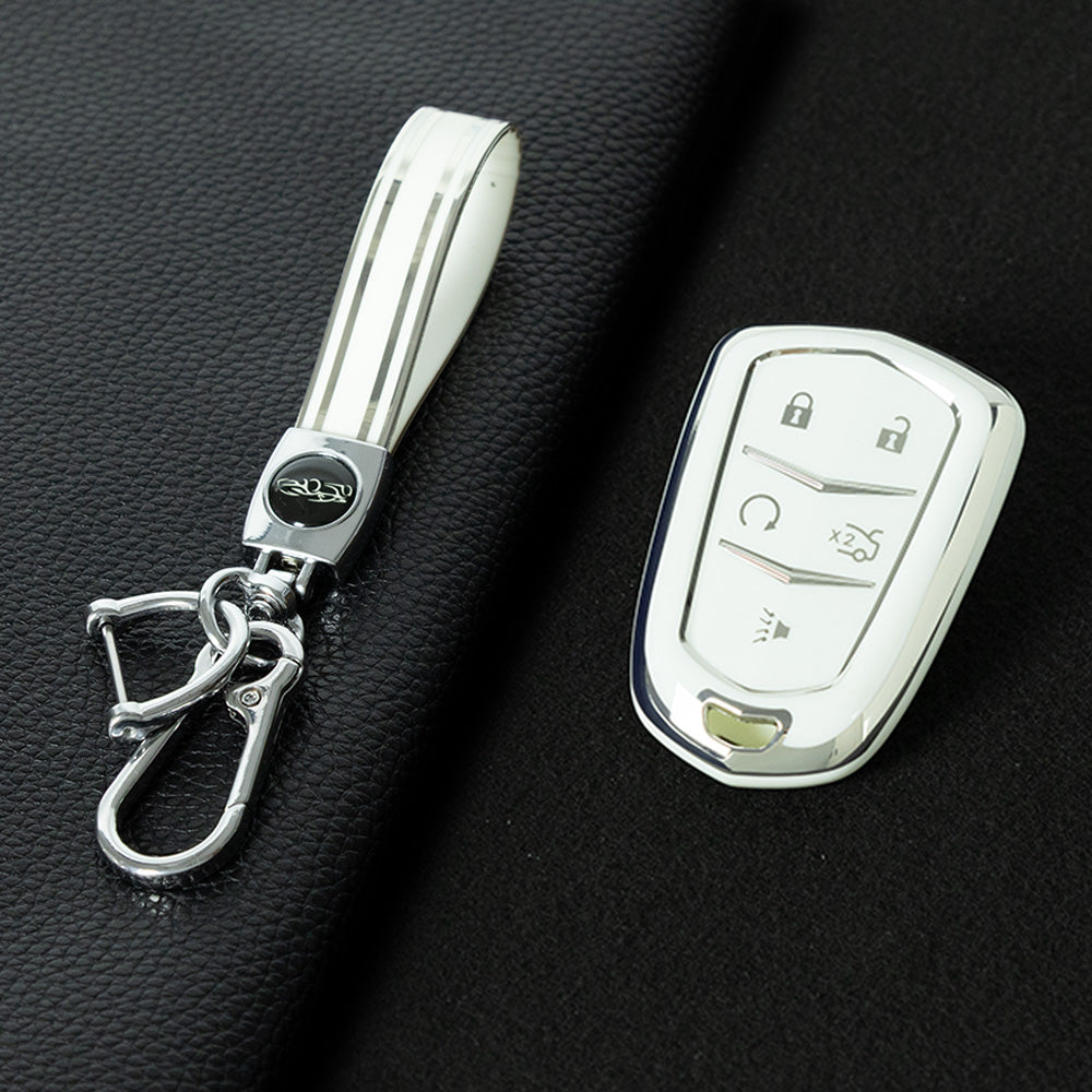 CAA2T1 White-Silver Plating Car Key Cover Suitable for Cadillac Keycase Xt5 Xt4 Xt6 Ct5 Ct6 Ct4 Xts Shell Atsl Car Key Bag keychain