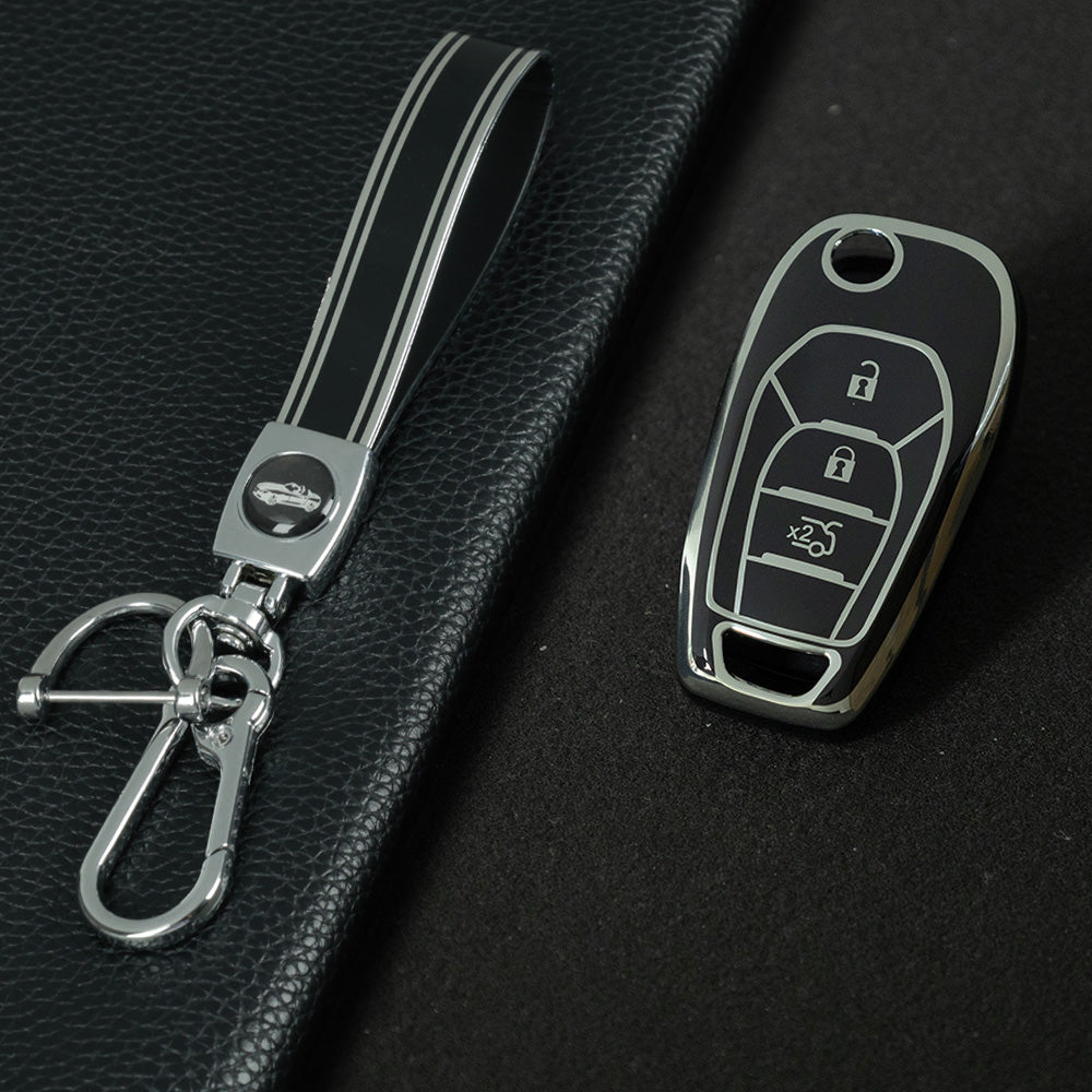 CEE1T1 Black-Silver Plating TPU Key Cover for Chevrolet Cruze Aveo Trax Sail Malibu