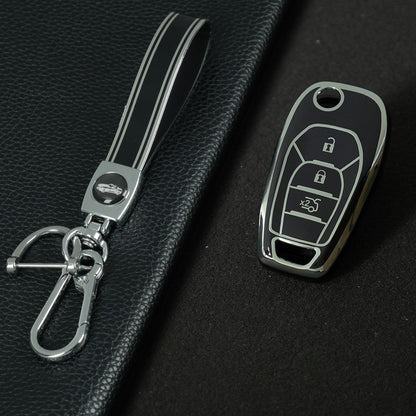 CEE1T1 Black-Silver Plating TPU Key Cover for Chevrolet Cruze Aveo Trax Sail Malibu