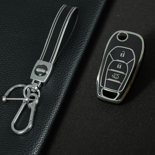 CEE1T1 Black-Silver Plating TPU Key Cover for Chevrolet Cruze Aveo Trax Sail Malibu