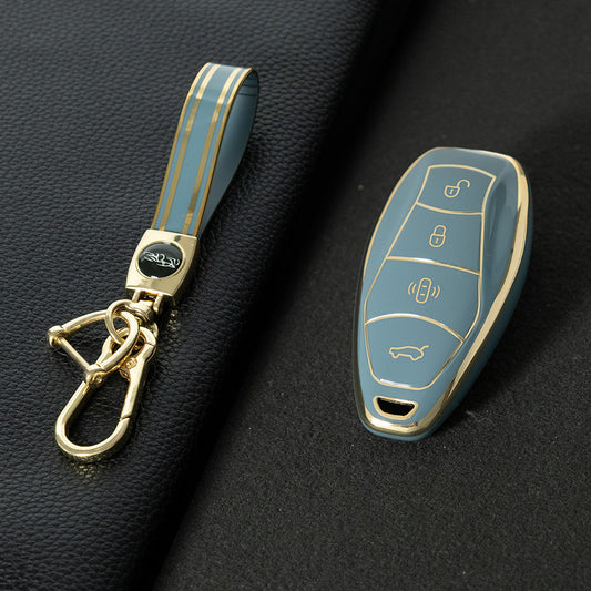 HND1T1 Granny Grey-Gold Plating Car Key Cover For  Hongqi H5 Keycase, Brand New HQ9 Hongqi Car High-end Key case Buckle keychain