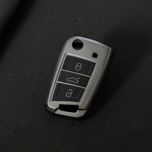VOA1T1 Black-Metal Gray Plating Car Key Cover For Volkswagen Golf 3 buttons