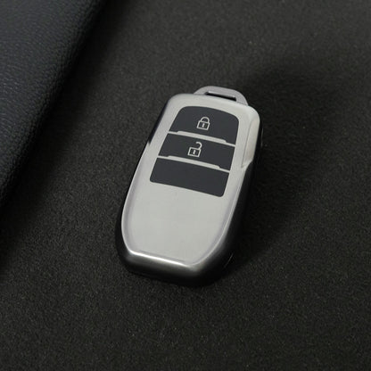 TOC2T1 Black-Metal Gray Plating TPU Car Key Case Protection Cover Smart Key Shell Fob Cover Fit for Toyota Camry Corolla Prado Levin Crown RAV4