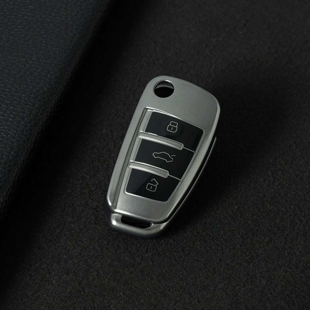 AUD1T1 Black-Metal Gray Plating Car Key Cover For Audi Q3 Q7 Q5 TT Q2L A3 A1 Fold Key Rings Keychain Bag
