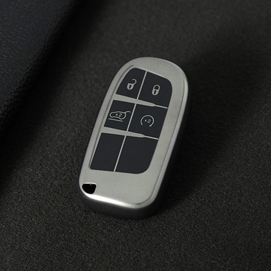 JEA3T1 Black-Metal Gray Plating TPU Car Key Case Cover Shell for Jeep Renegade Compass Grand Cherokee Chrysler 300C Wrangler Dodge Ram Charger Challenger