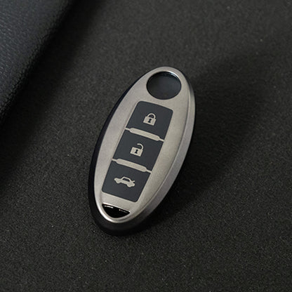 NIB3T1 Black-Metal Gray Plating Car Key Cover High Quality Soft TPU 3-Button Popular Key Case Cover Shell for Nissan Patrol Tiida Qashqai X-Trail Juke Navara Car Accessory