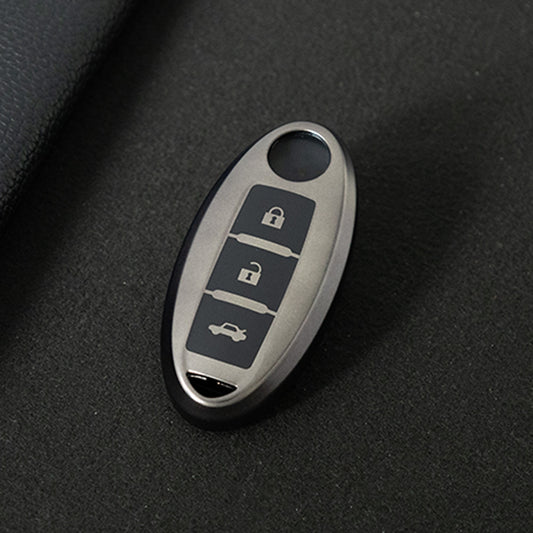 NIB3T1 Black-Metal Gray Plating Car Key Cover High Quality Soft TPU 3-Button Popular Key Case Cover Shell for Nissan Patrol Tiida Qashqai X-Trail Juke Navara Car Accessory