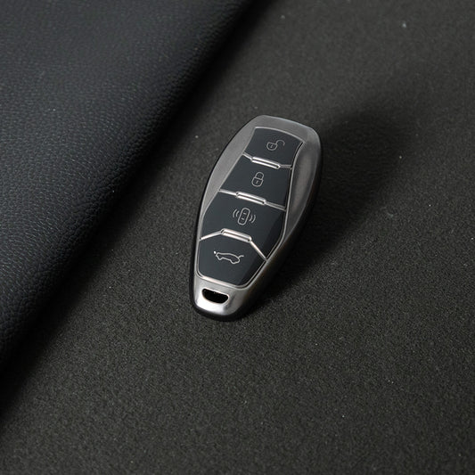 HND1T1 Black-Metal Gray Plating Car Key Cover For  Hongqi H5 Keycase, Brand New HQ9 Hongqi Car High-end Key case Buckle keychain