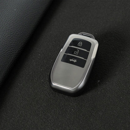TOC1T1 Black-Metal Gray Plating Car Key Cover For TPU Soft Car Key Fob Cover Smart Key Shell Case Protector Suitable for Toyota Corolla Camry Levin RAV4 Reiz