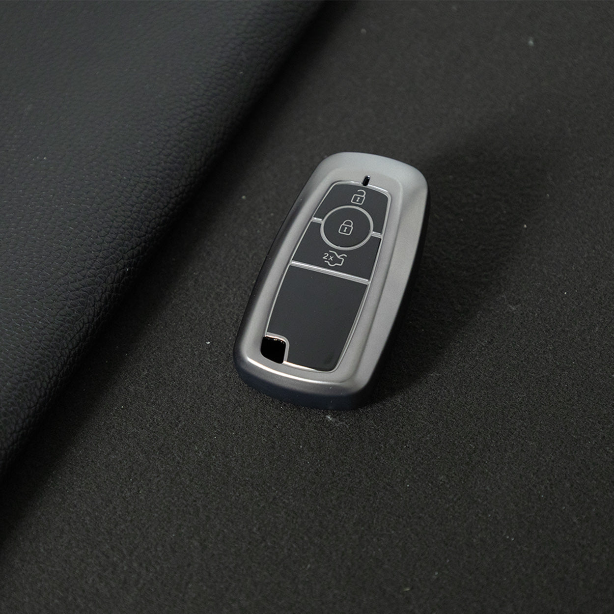 FOB1T1 Black-Metal Gray Plating TPU Car Key Case Cover Holder for Ford Fusion Edge Mustang Explorer F150 F250 F350