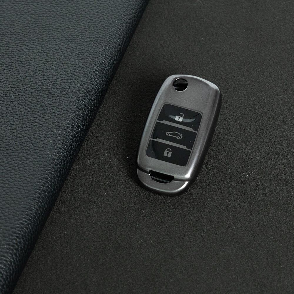 CHB1T1 Black-Metal Gray Plating Car Key Cover For Premium Soft TPU Car Key Case Cover  CHANGAN Benben E-Star CS15 CS35 CS55 EADO LUMIN Key Rings Keychain Bag