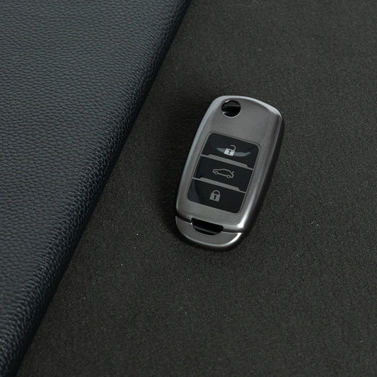 CHB1T1 Black-Metal Gray Plating Car Key Cover For Premium Soft TPU Car Key Case Cover  CHANGAN Benben E-Star CS15 CS35 CS55 EADO LUMIN Key Rings Keychain Bag
